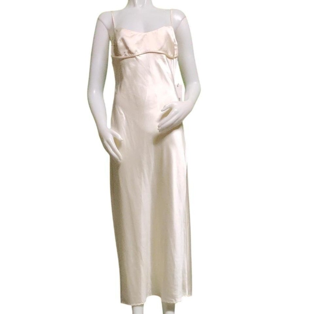 NWT $310 Jason Wu Satin Slip Dress Champagne Cream Cutout Back Midi.M‎